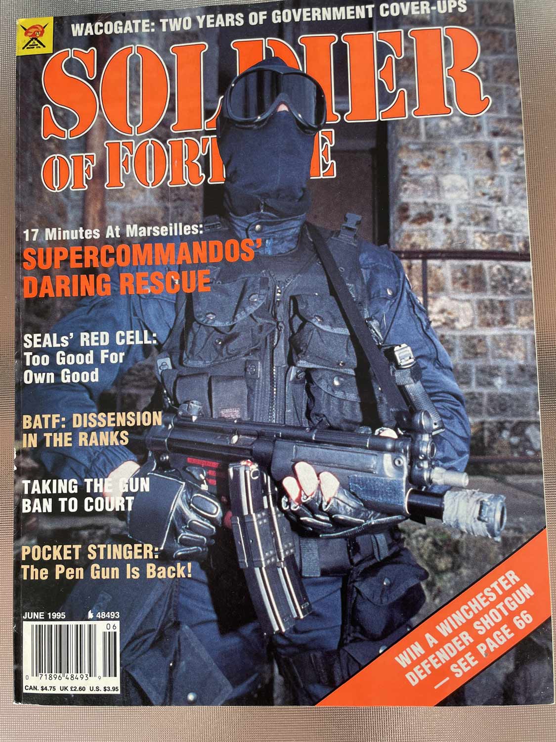 Cover of Soldier of Fortune magazine, June 1995, with the cover line Pocket Stinger: The Pen Gun Is Back!