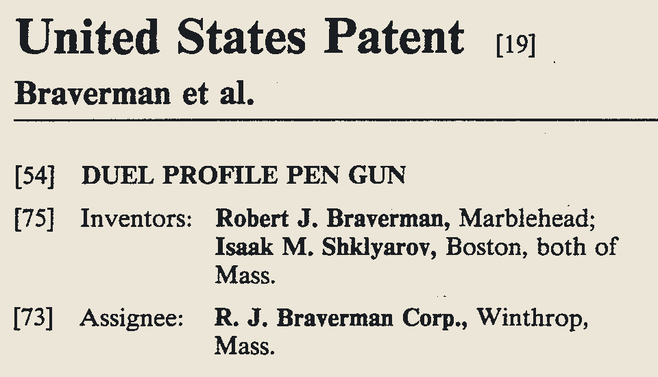 Front page of US Patent 5,062,231 naming the inventors Robert J. Braverman of Marblehead and Isaak M. Shklyarov of Boston, and the assignee R. J. Braverman Corp. of Winthrop, Massachusetts